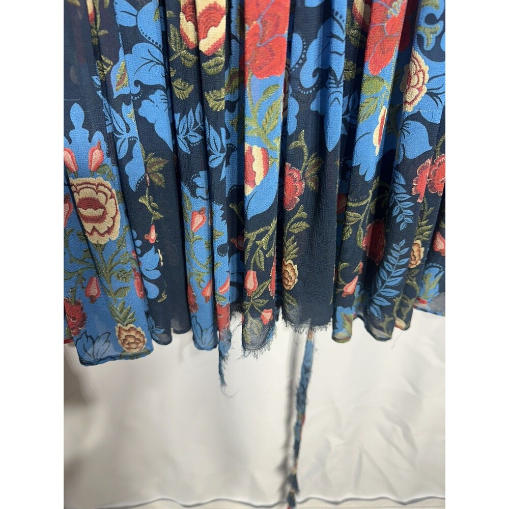 FARM Rio Arabesque Floral Tiered Maxi Dress Gown Blue Red Long Sleeve Size M - Picture 9 of 13